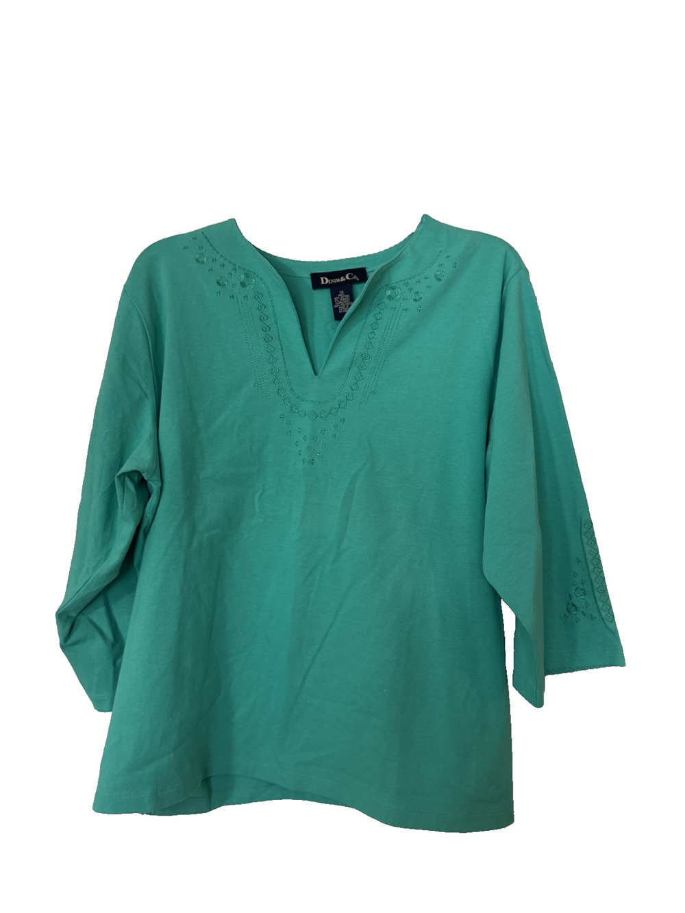 Denim & Co. 3/4 Sleeve Knit Top With Embroidery #86